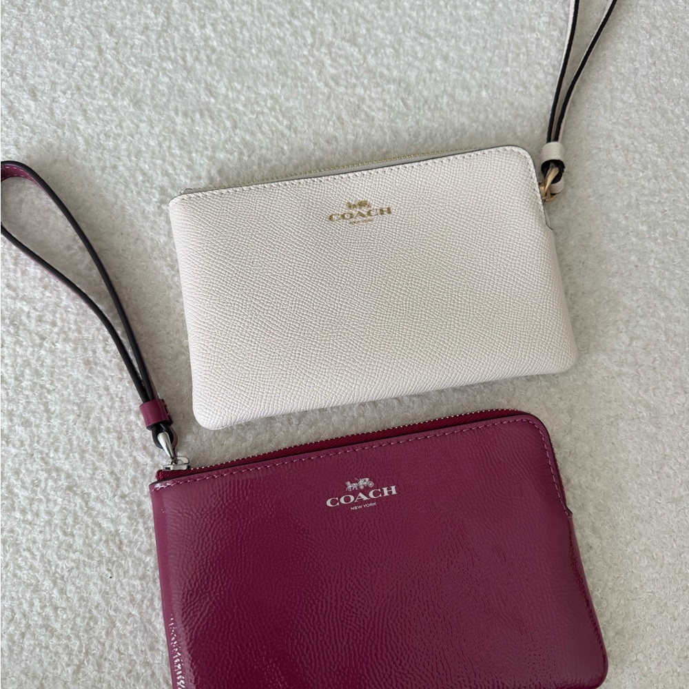 Coach Cream and Burgundy Wristlet Duo
